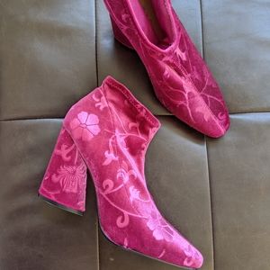 Hot pink crushed velvet booties